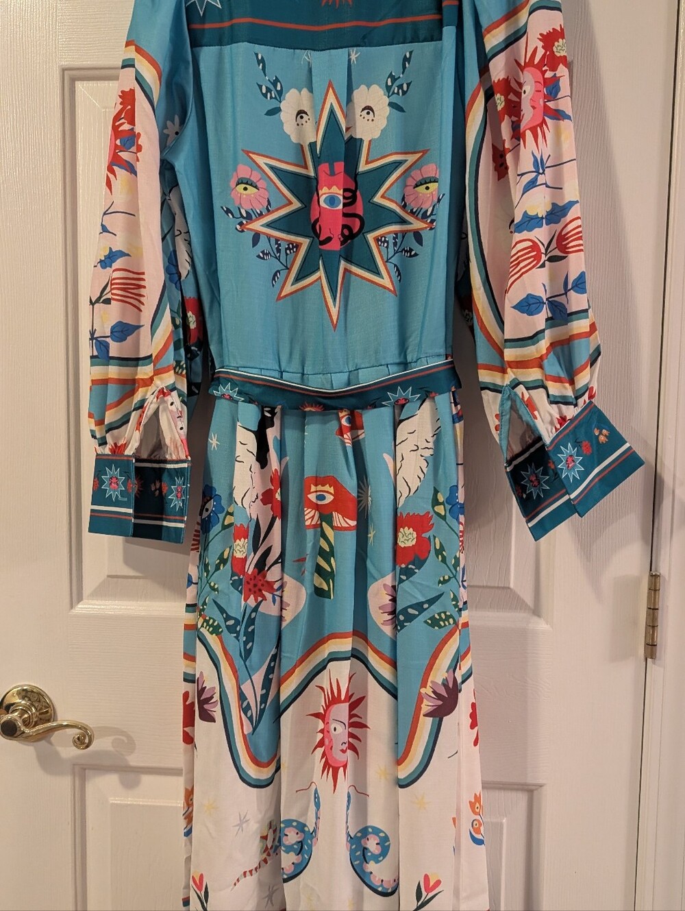 Bohemian Floral Heart Print Maxi Dress in Teal and Cream - Picture 2 of 5